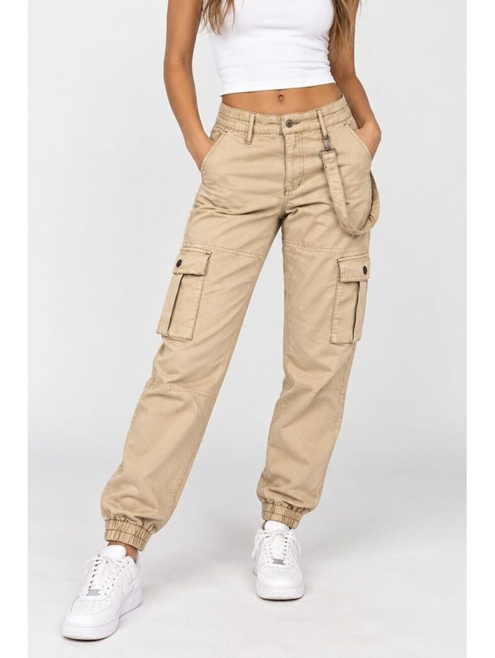 V.I.P. Jeans Khaki Cargo Jogger Pants Y2K Utility Stretch Size 13/14